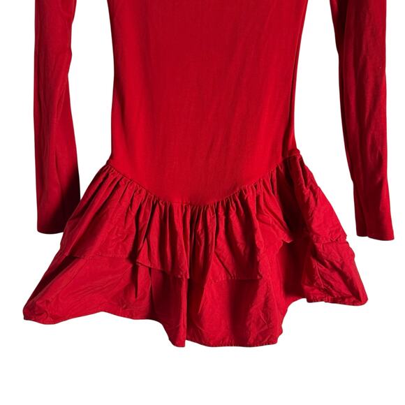 Zara Red Long Sleeve Layered Ruffle Flounce Hem High Neck Mini Dress Size Medium - Picture 3 of 7